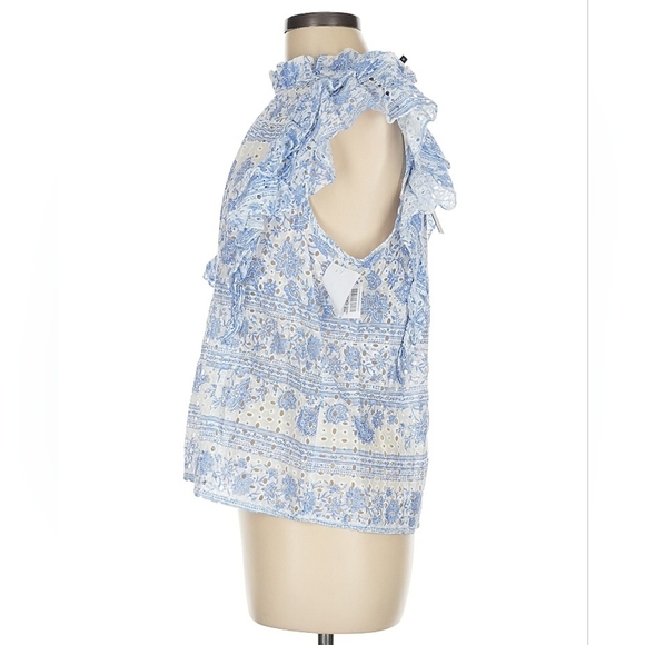 BCBGMAXAZRIA Blue Floral Eyelet Sleeveless Blouse – Size M - Picture 5 of 8
